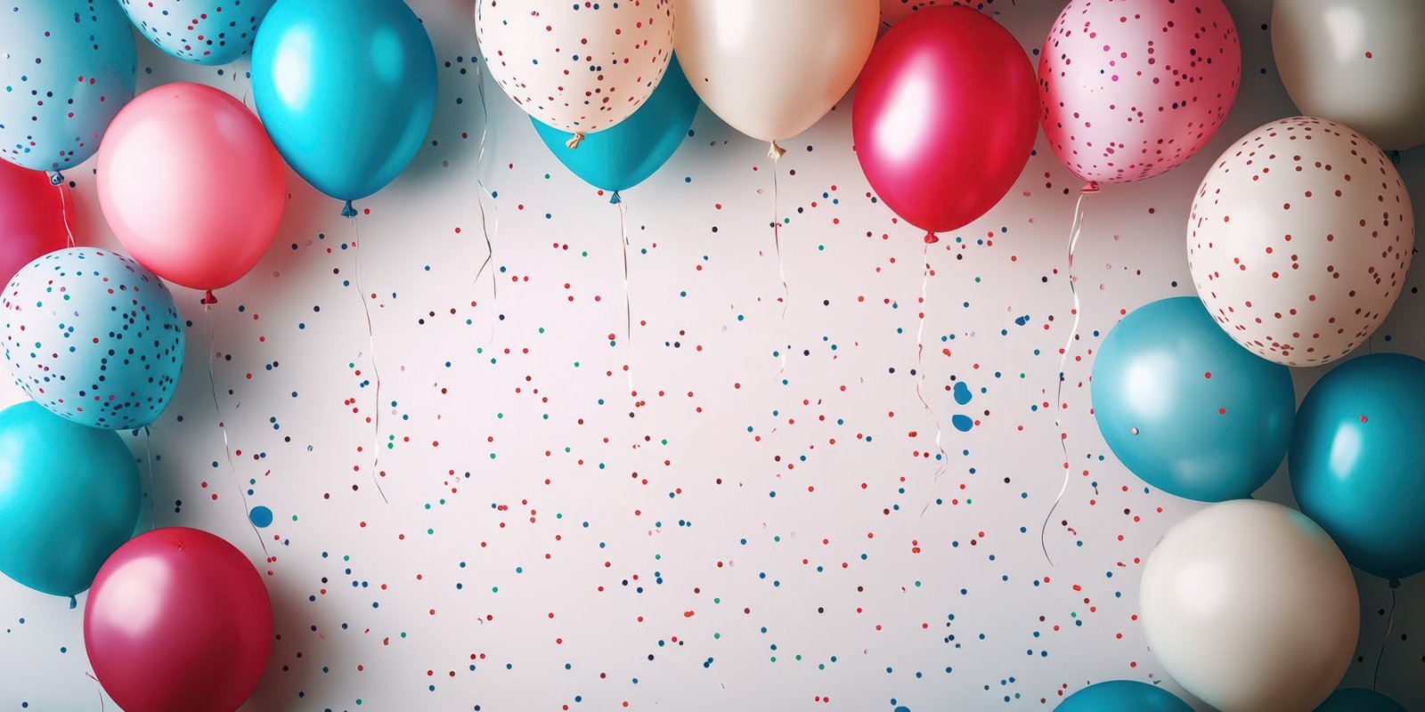 Colorful balloons and confetti create a festive atmosphere for a celebration setting